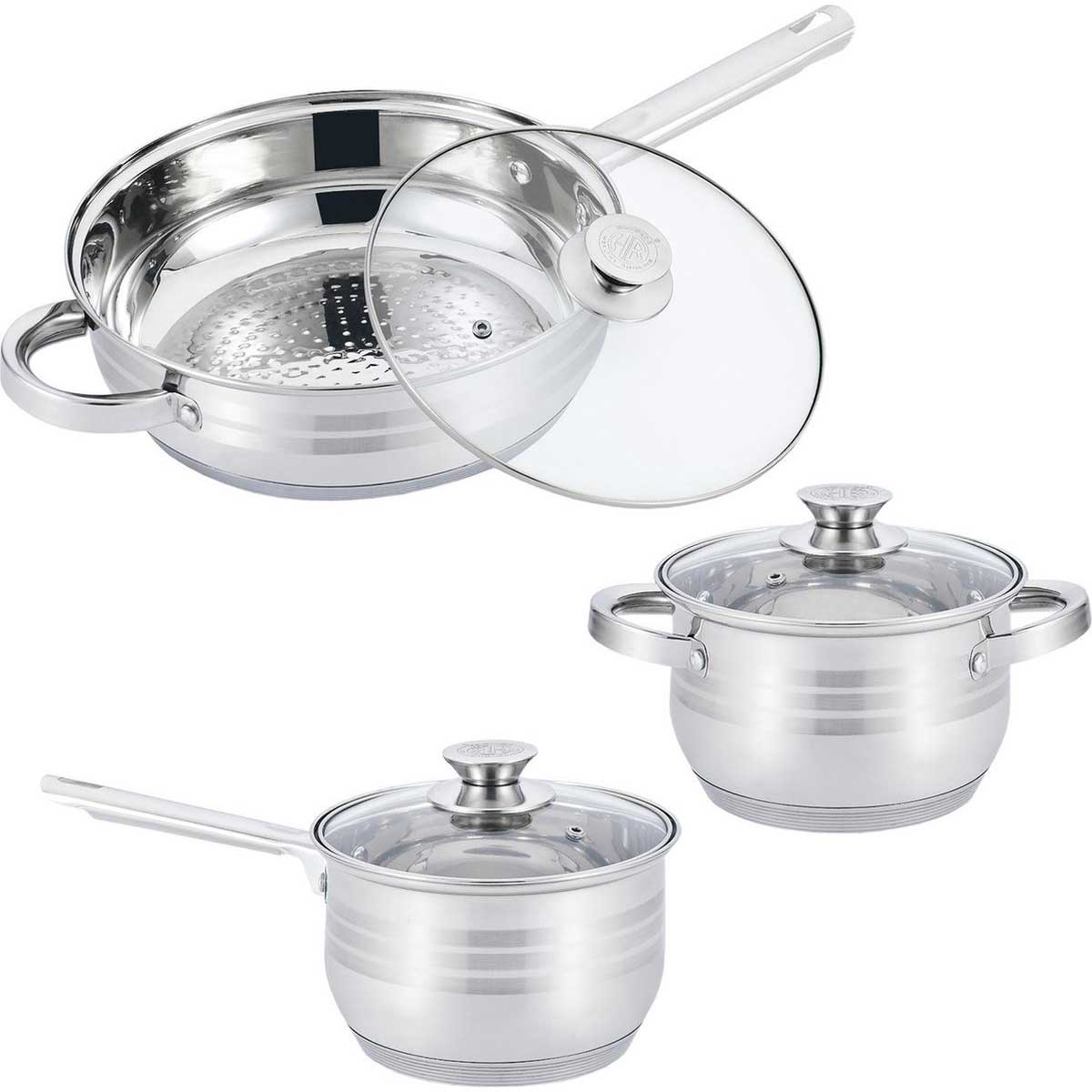 Kadirelli Pannenset met Glazen Deksel - 12 - delig - RVS - Inductie - Zilver - TEKZEN