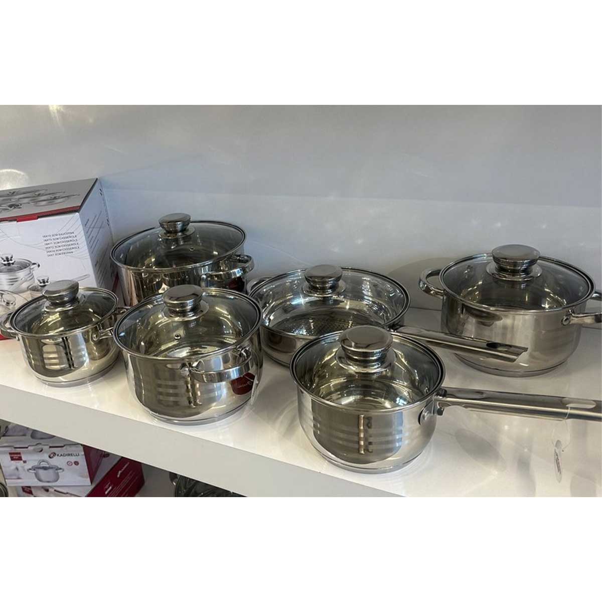Kadirelli Pannenset met Glazen Deksel - 12 - delig - RVS - Inductie - Zilver - TEKZEN
