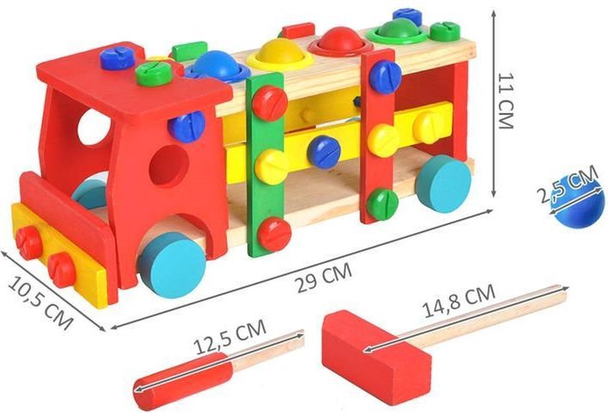 Kruzzel Houten Werkvoertuigen - Houten Bouwtruck - Houten Speelgoed - Houten Truck - Houten Speelgoed Vrachtwagens - TEKZEN
