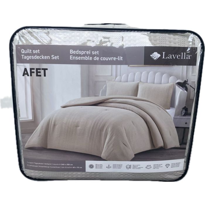 Lavella Afet Bedsprei Set, 3-delig, Beige, 240x250 cm – vooraanzicht