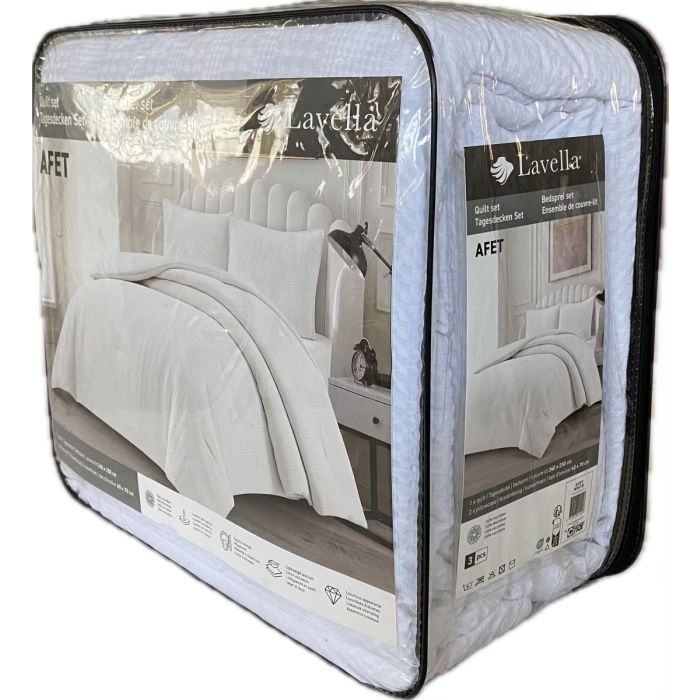 Lavella Afet Bedsprei Set, 3-delig, Wit, 240x250 cm – zijaanzicht