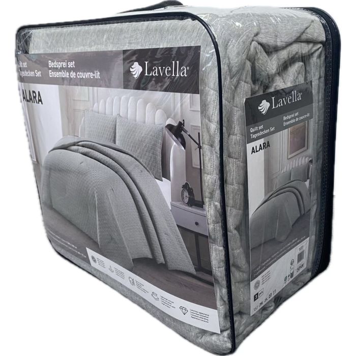 Lavella Alara Bedsprei Set, 3-delig, Grijs, 240x250 cm – zijaanzicht
