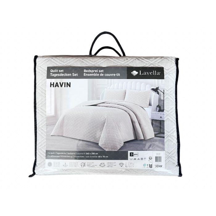 Lavella Havin Bedsprei Set, 3-delig, Beige, 240x250 cm – vooraanzicht