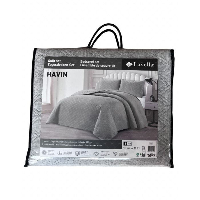 Lavella Havin Bedsprei Set, 3-delig, Grijs, 240x250 cm – vooraanzicht