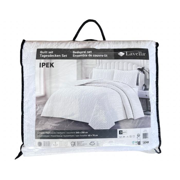 Lavella Ipek Bedsprei Set, 3-delig, Wit, 240x250 cm – vooraanzicht