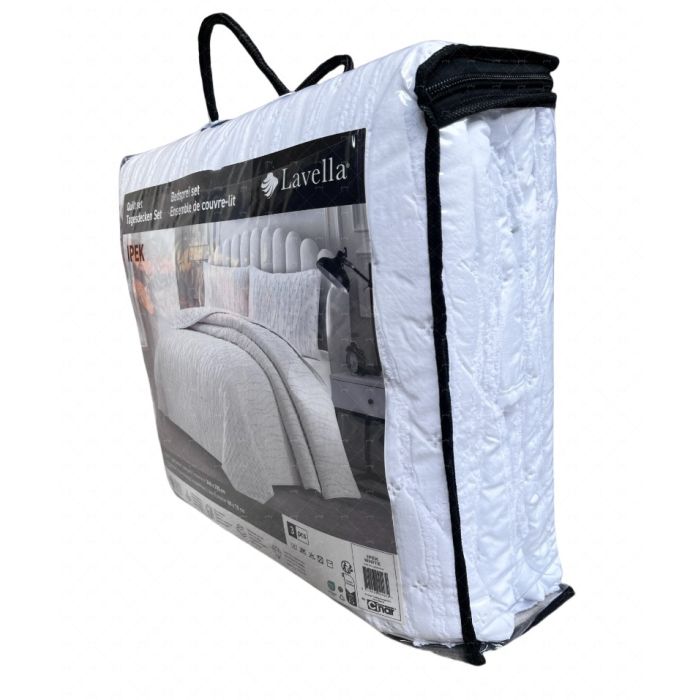 Lavella Ipek Bedsprei Set, 3-delig, Wit, 240x250 cm – zijaanzicht