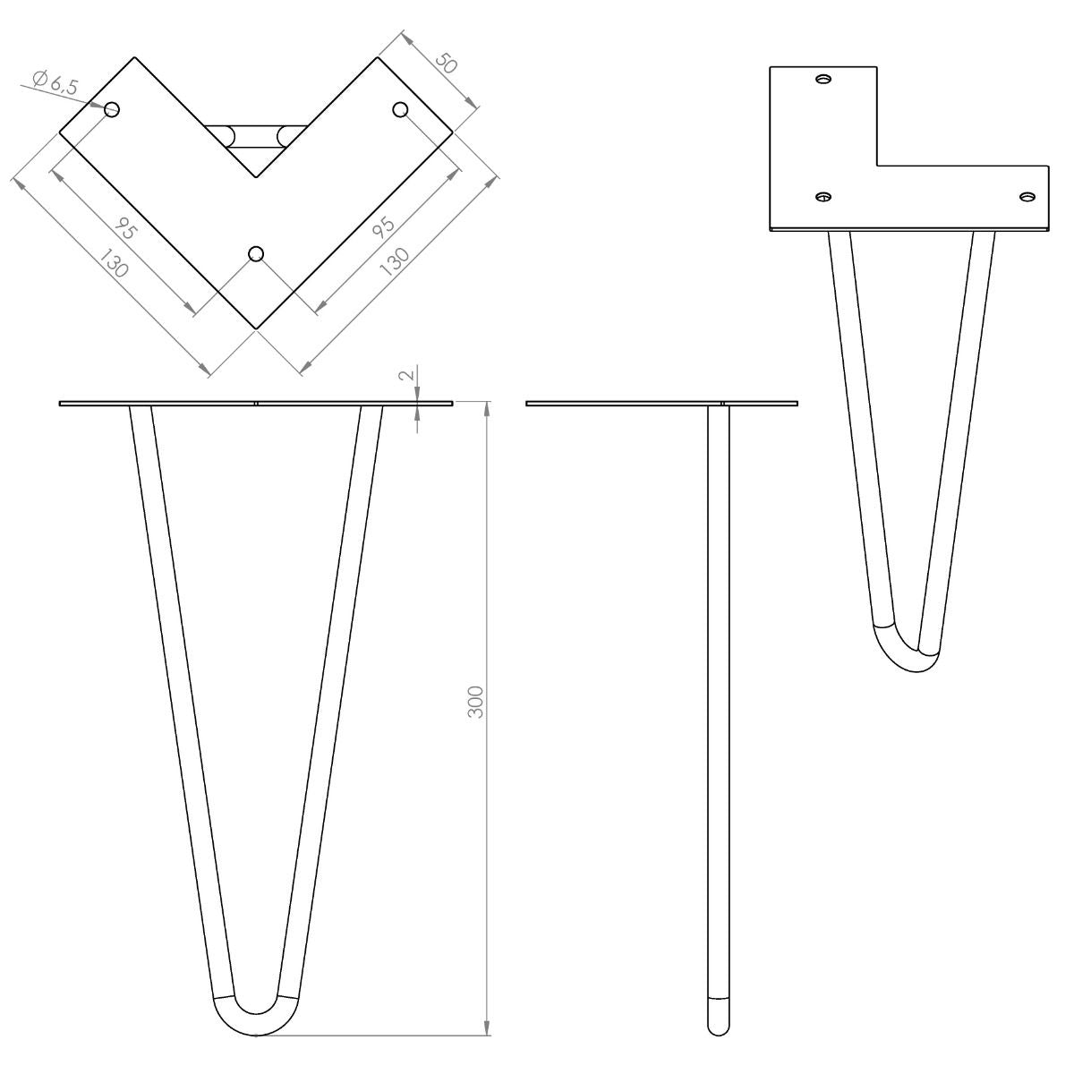 MacLean Design Tafelpoot Hairpin - Staal - Zwart - 30cm - Per Stuk - TEKZEN