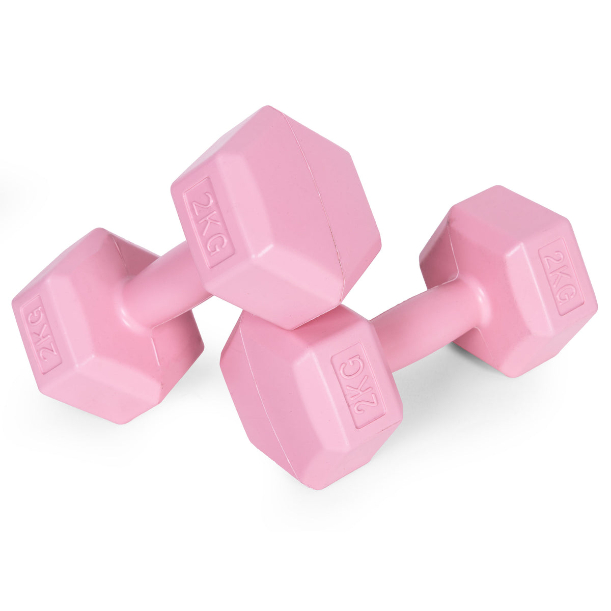 ModernHome hex dumbbellset 2 × 2 kg roze – set van twee dumbbells