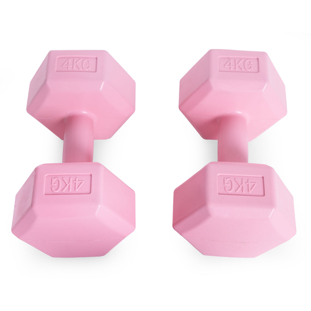 ModernHome hex dumbbellset 2 × 4 kg roze – twee dumbbells van bovenaf
