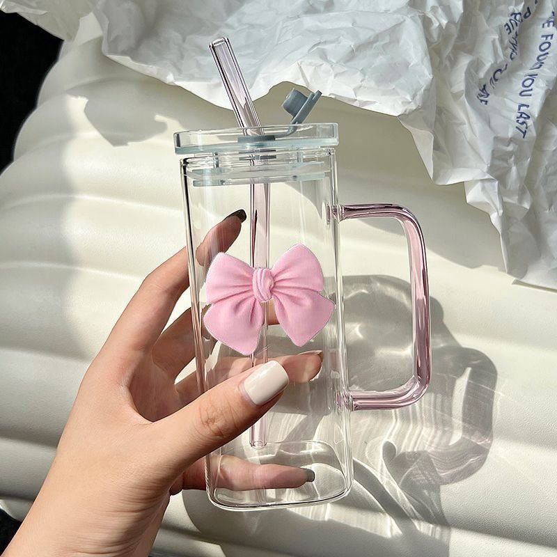 MONOO Glazen met Deksel, Strik en Rietje - 2 Stuks - 400ml - TEKZEN