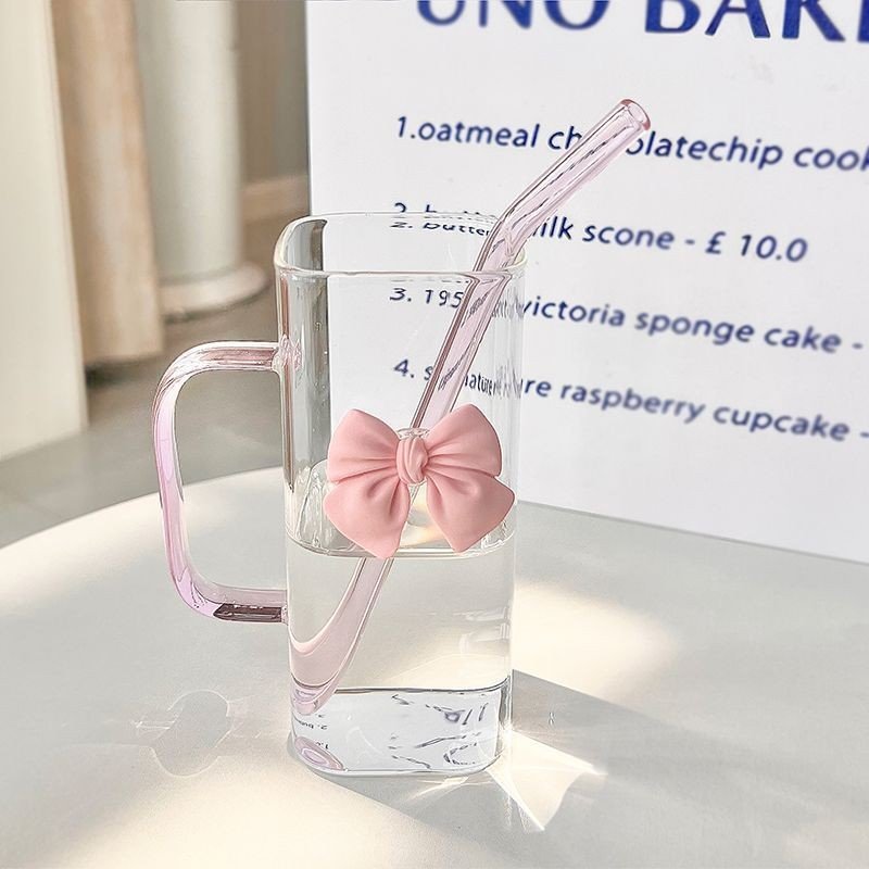 MONOO Glazen met Deksel, Strik en Rietje - 2 Stuks - 400ml - TEKZEN