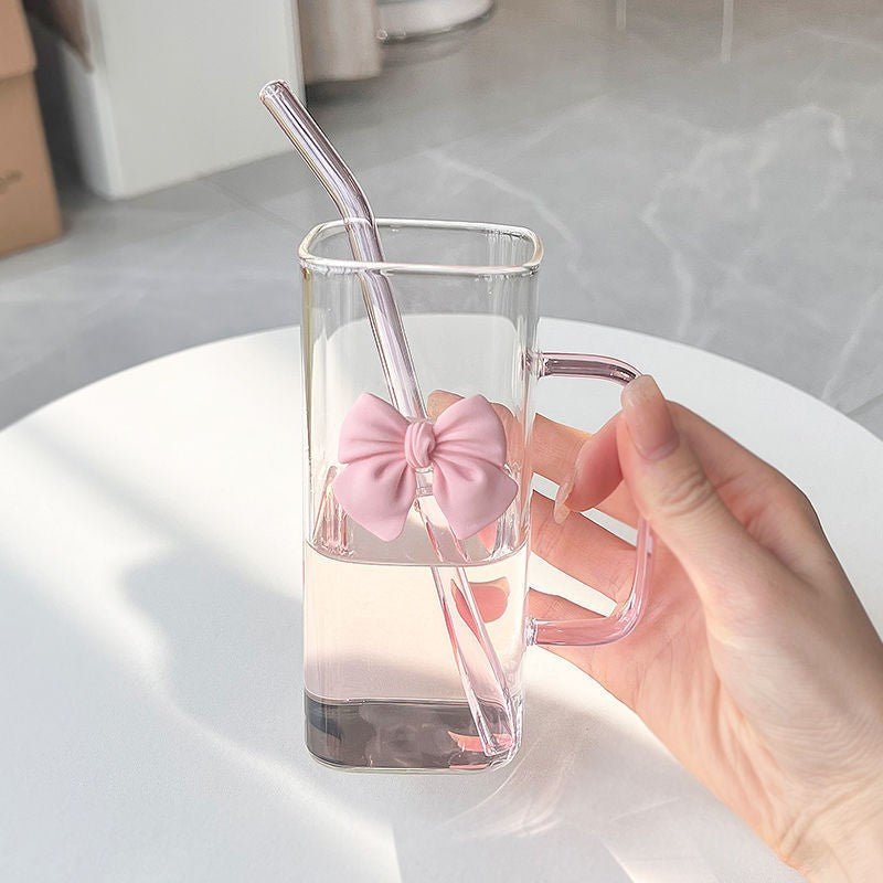 MONOO Glazen met Deksel, Strik en Rietje - 2 Stuks - 400ml - TEKZEN