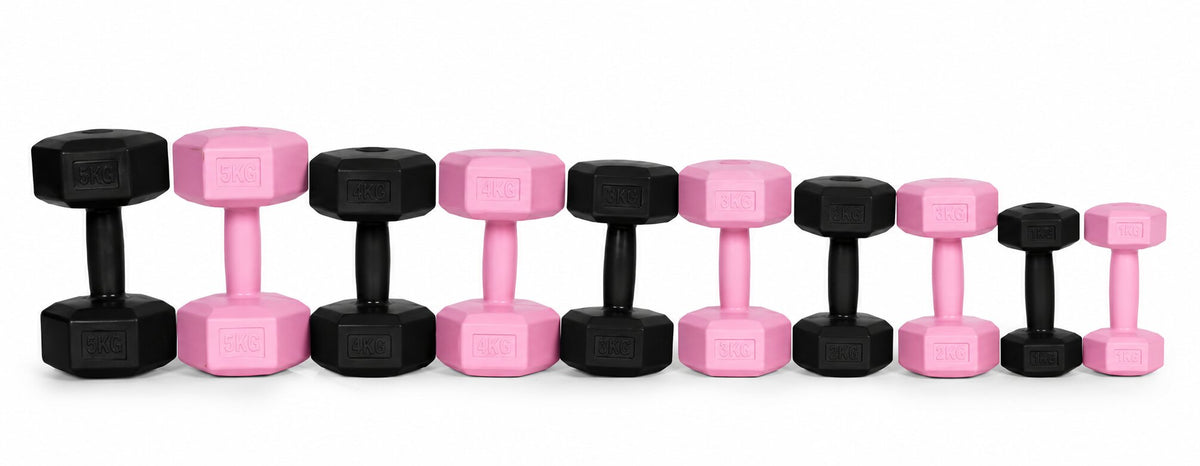 MovePro hex dumbbellset 2 × 2 kg zwart – overzicht van de beschikbare gewichten en kleuren
