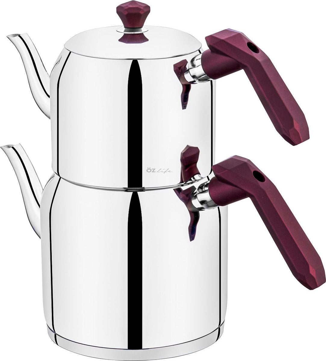 ÖZ life Turkse Theepot - 1,35L + 2,15L - Thee Set - Theepottenset - Zilver/Paars - Caydanlik - TEKZEN