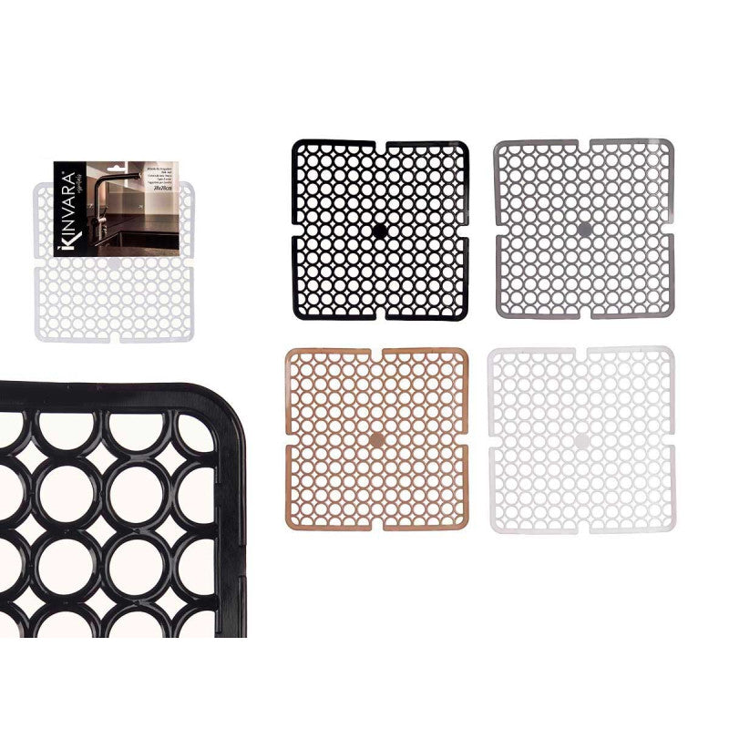 Kinvara Gootsteenmat - Vierkant - 29 cm - Set van 4 - Wit, Grijs, Zwart, Beige - Spoelbakmat - Spoelmat - Spoelbakbescherming - Spatbescherming