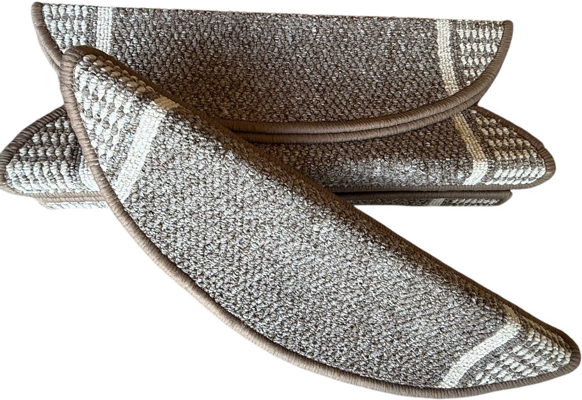Trapmatten Set - Bruin/Cremé - 15 Stuks - 56x17x3cm - Zelfklevende Halve Maantjes voor Trap - TEKZEN