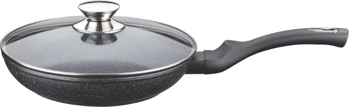 Cheffinger Koekenpan met Deksel - Marmeren Coating - 24cm - Zwart - TEKZEN