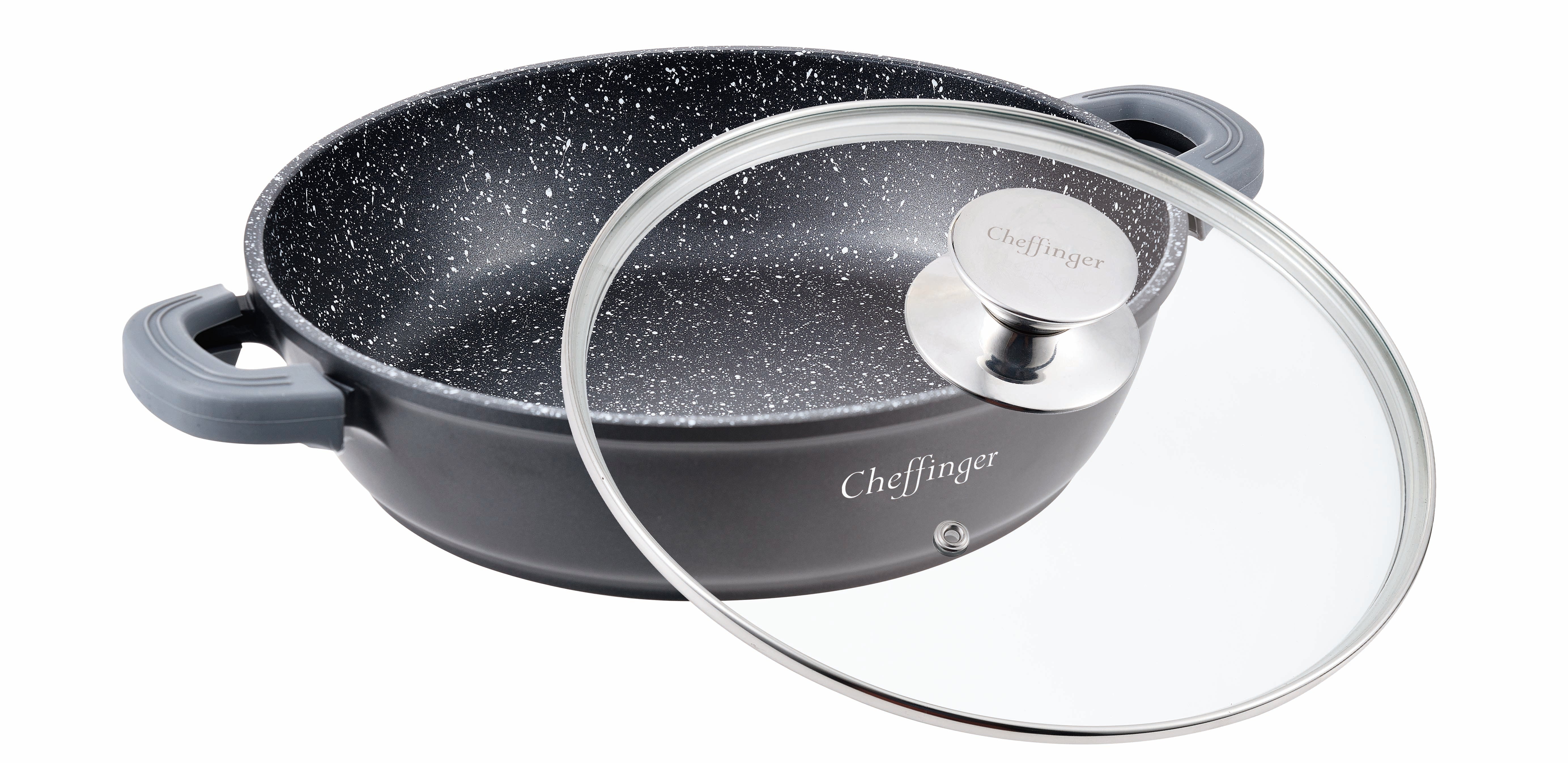 Cheffinger Lage Braadpan met deksel - 24cm - Zwart - Inductie - TEKZEN