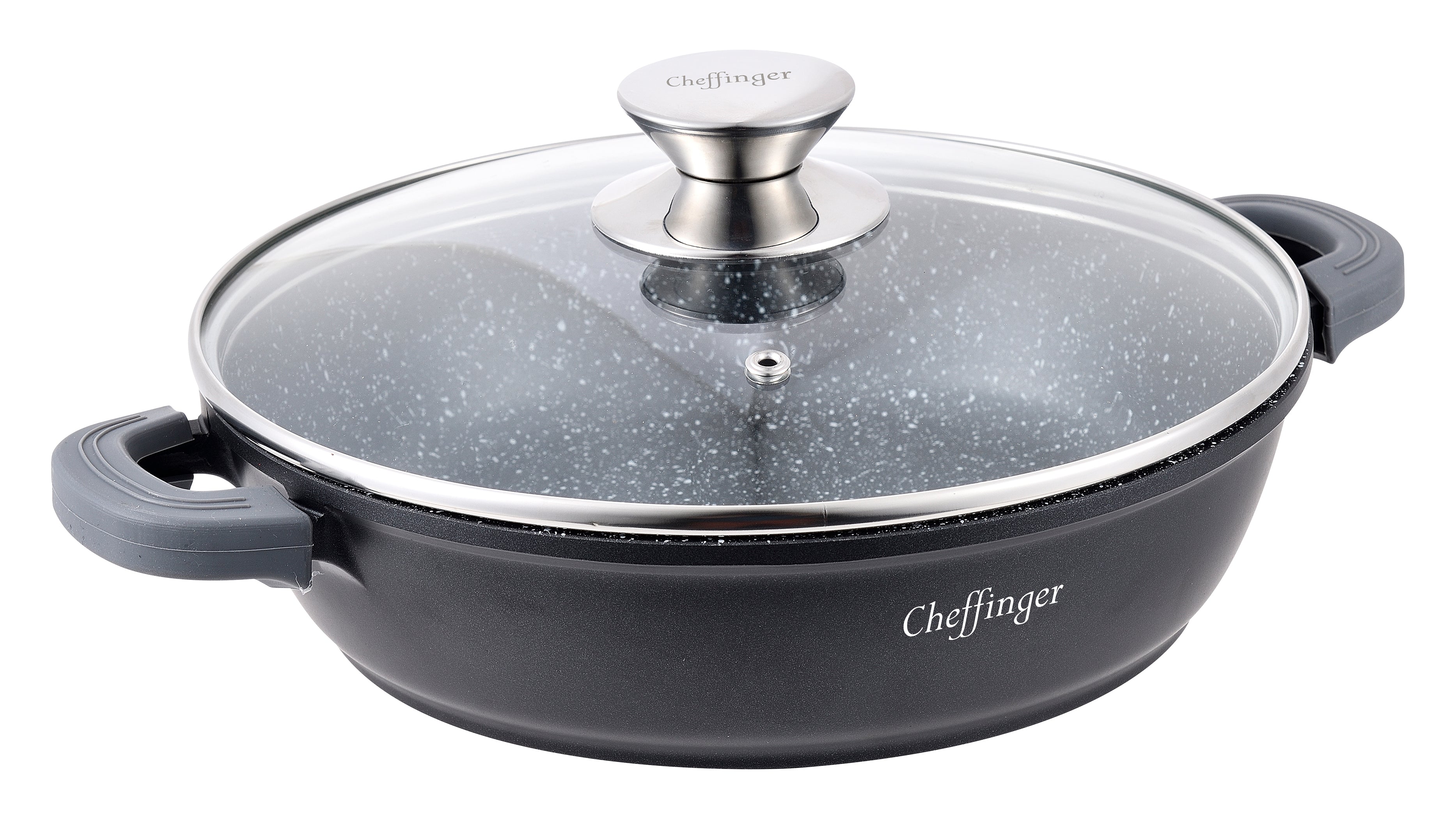 Cheffinger Lage Braadpan met deksel - 24cm - Zwart - Inductie - TEKZEN