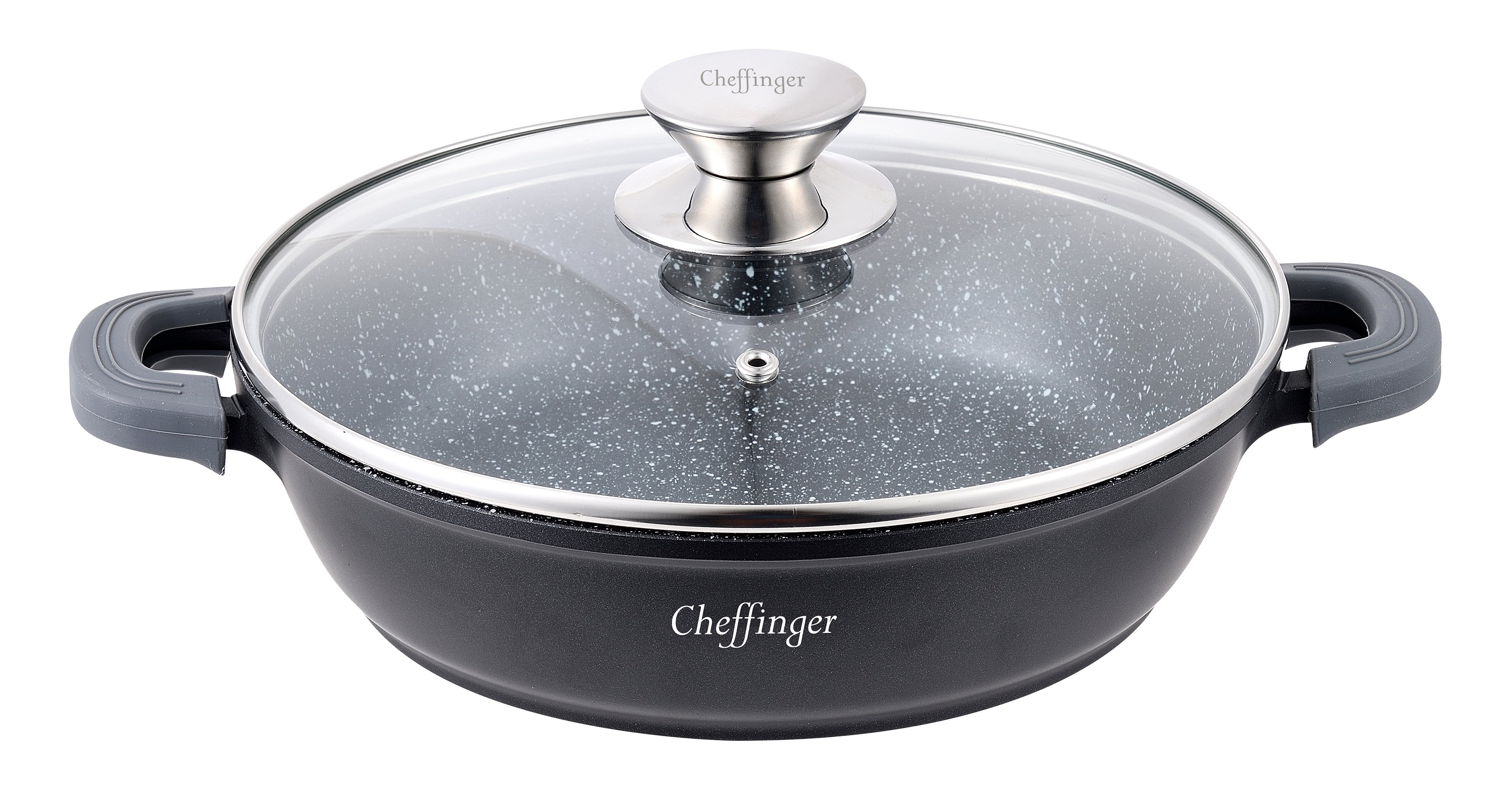 Cheffinger Lage Braadpan met deksel - 28cm - Zwart - Inductie - TEKZEN