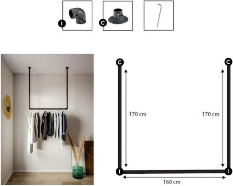 Maclean Ceiling Coat Rack - Clothes Rack - Made of Scaffolding Tube - Black