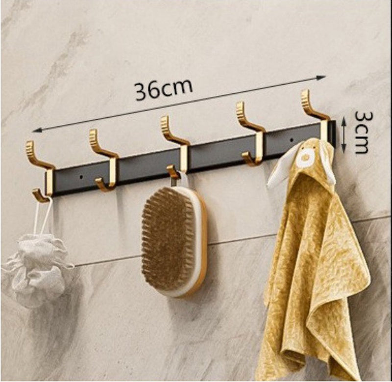 MONOO Wandgarderobe Gold/Schwarz – Garderobe – Ablage mit 10 Haken – Handtuchhalter – Handtuchhalter